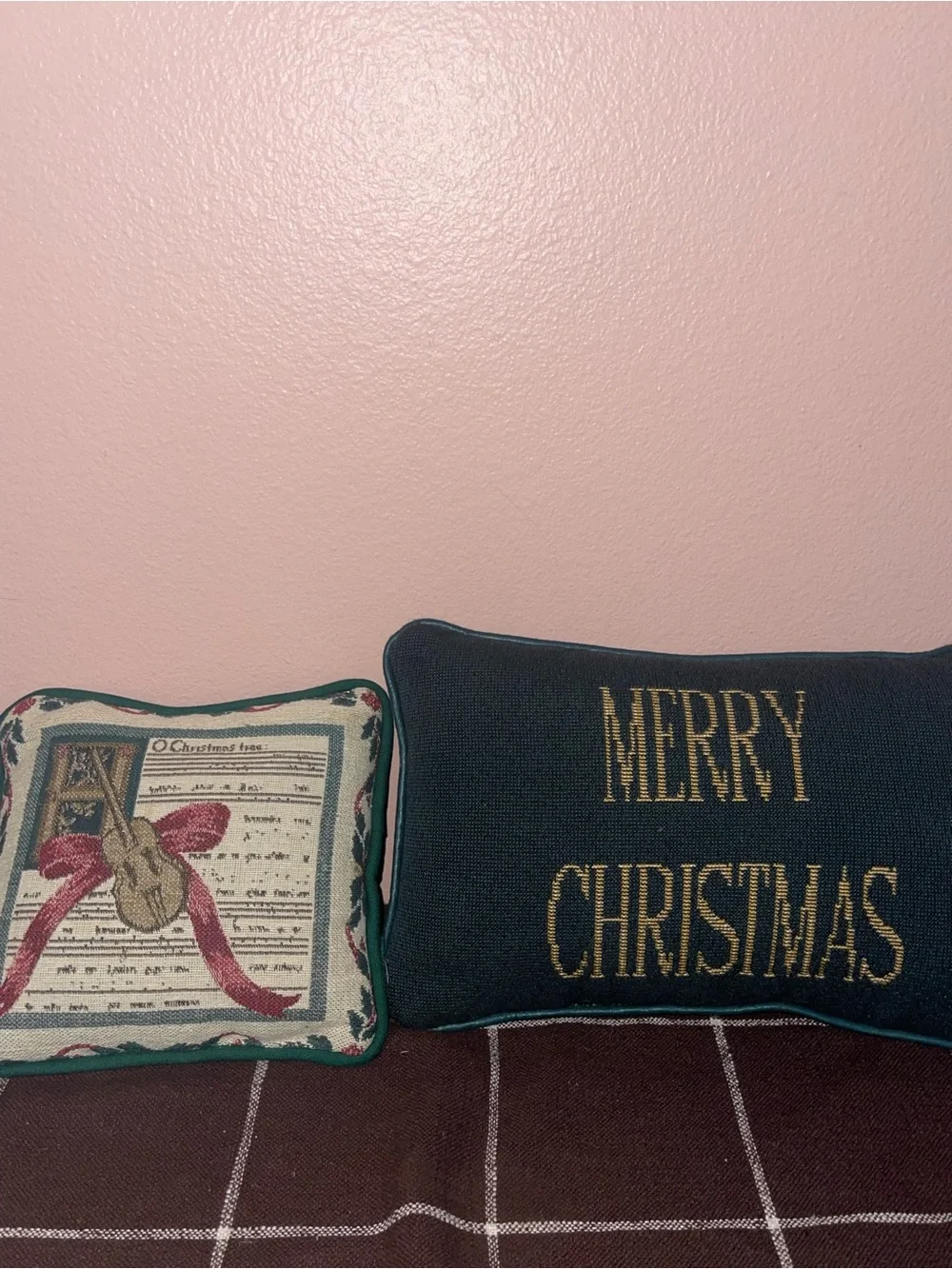 Merry Christmas Decorative Pillow - Green and Gold Holiday Accent